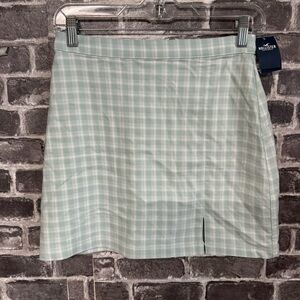 NWT Hollister ultra high rise mini skirt green white check plaid